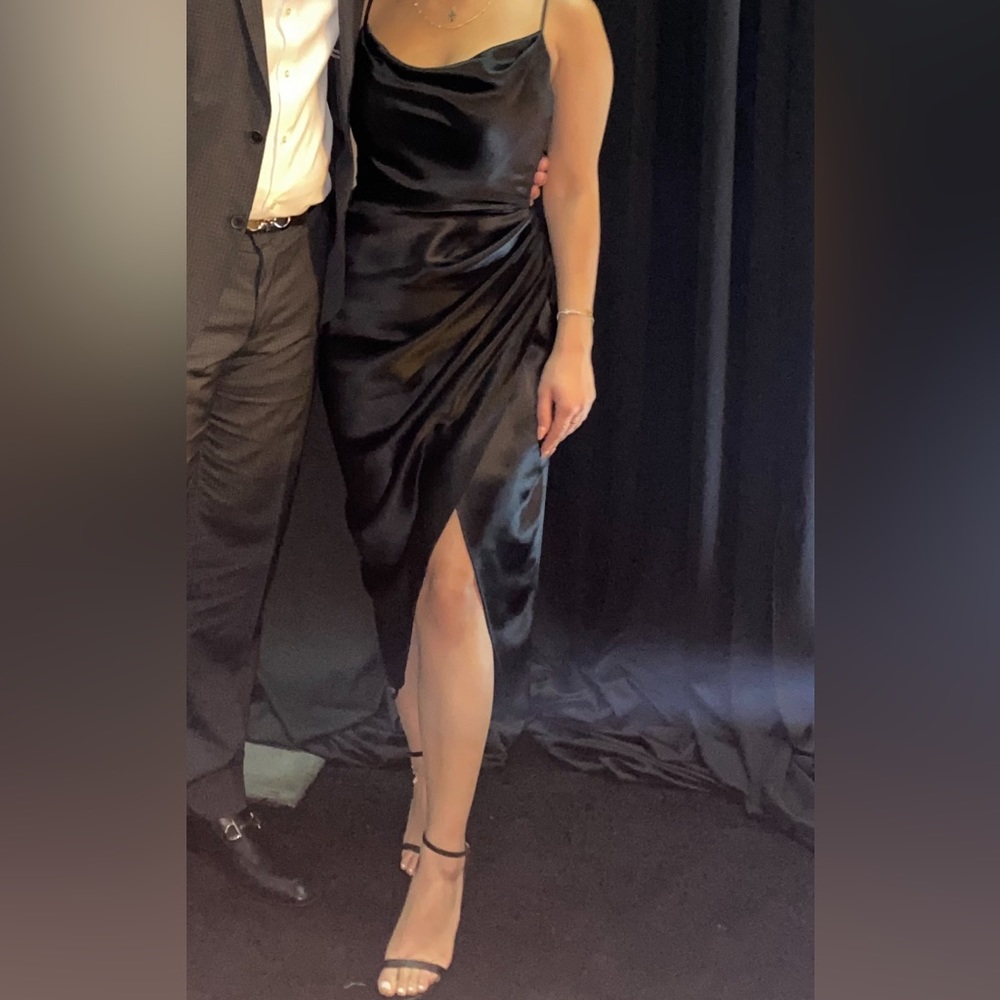 House of CB satin asymmetrical black dress